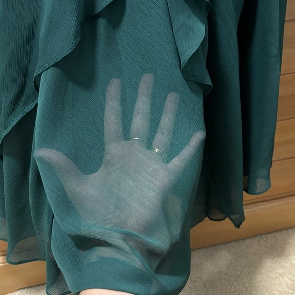 NWT White by Vera Wang Forest Green Ruched Ruffle Maxi Formal Bridesmaid Dress - Picture 11 of 11